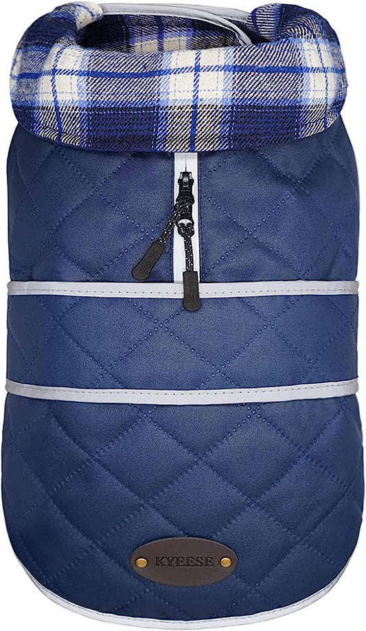 KYEESE Dog Jackets Waterproof Windproof with Reflective Strip Quilted Size Adjustable Dog Cold Weather Coat with Leash Hole for Small Dogs Animals & Pet Supplies > Pet Supplies > Dog Supplies > Dog Apparel kyeese Navyblue X-Large 