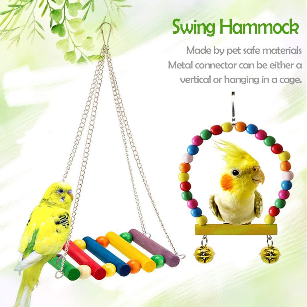 Bird Cages Accessories,8Pcs Colorful Bird Perch Stand Platform, Wooden Ladders Hammock,Swings Bird Parrot Toys with Bells for Small and Medium Birds Parrots by TWSOUL Animals & Pet Supplies > Pet Supplies > Bird Supplies > Bird Ladders & Perches TWSOUL   