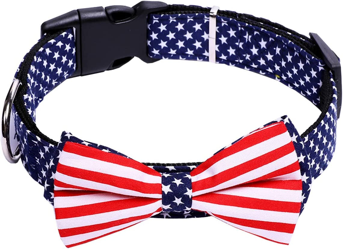 American Flag Bowtie Dog Collar in 3 Different Sizes (Large:Width 2.5Cm, Adjustable 38-60Cm) Animals & Pet Supplies > Pet Supplies > Dog Supplies > Dog Apparel H-Shero   