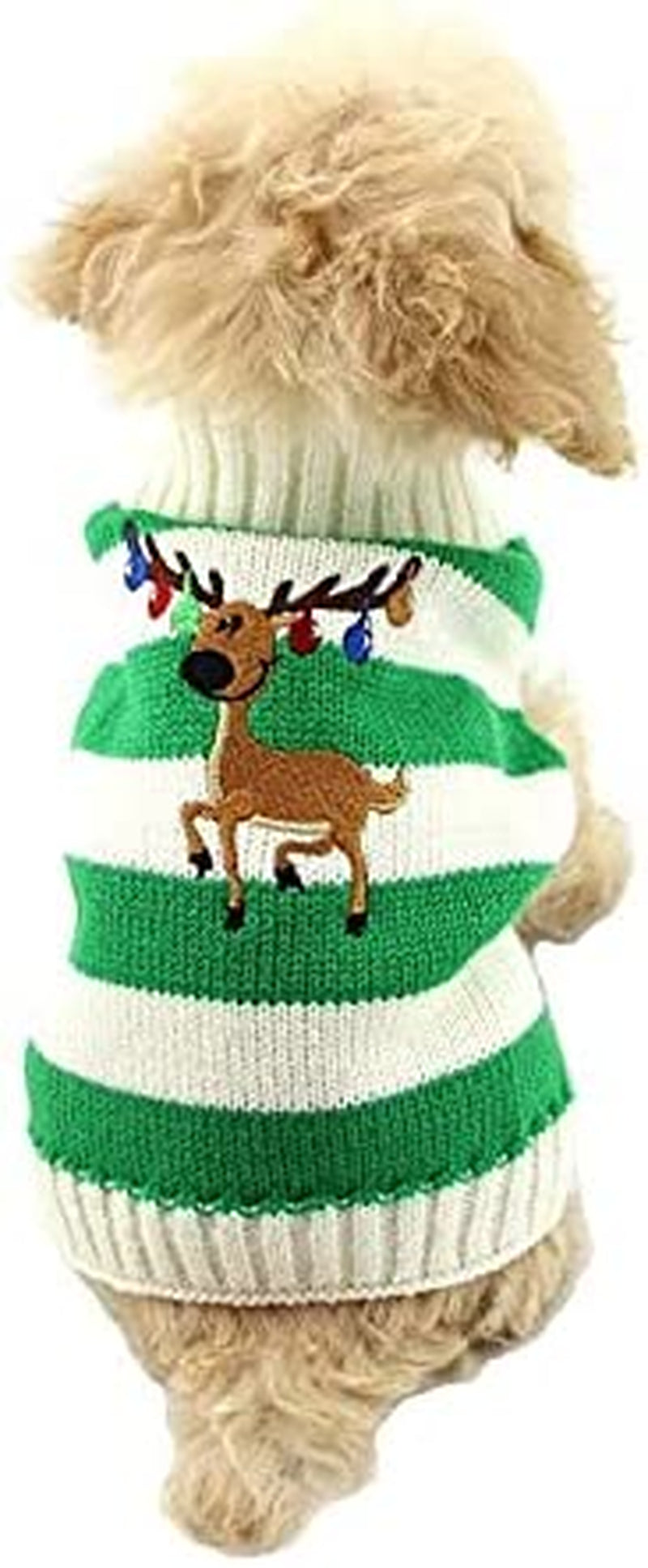 Hotumn Dog Christmas Sweater Winter Christmas Reindeer Dog Clothes Classic Knitwear Elk Bells Santa Clothes for Small Dog and Cat(Red, L) Animals & Pet Supplies > Pet Supplies > Dog Supplies > Dog Apparel Hotumn Green X-Small 