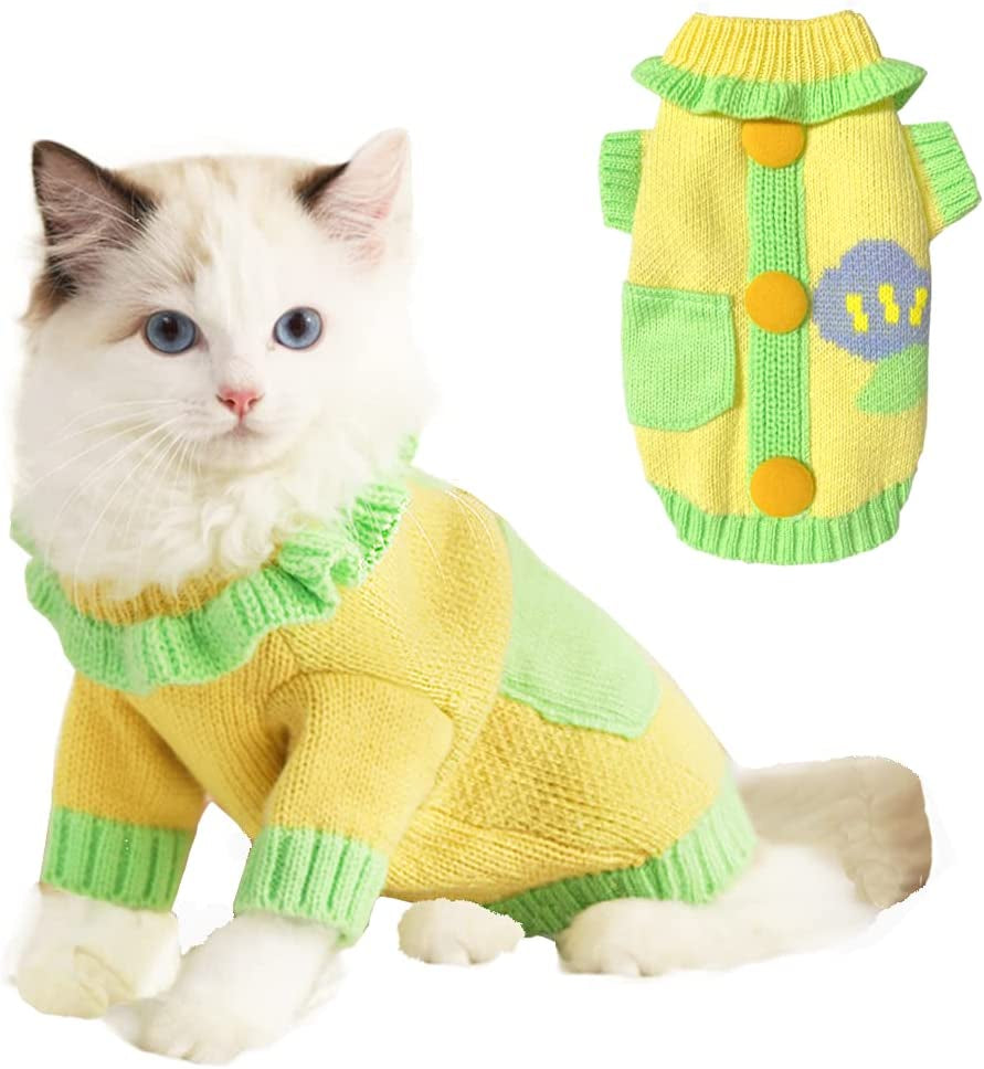 ANIAC Cat Sweater Puppy Warm Clothes Doggy Cozy Vest Shirt Autumn Winter Outfits Kitten Winter Knitwear Small Dogs Sweatshirt for Cold Season and Spring (Medium, Orange) Animals & Pet Supplies > Pet Supplies > Dog Supplies > Dog Apparel ANIAC Yellow Medium 