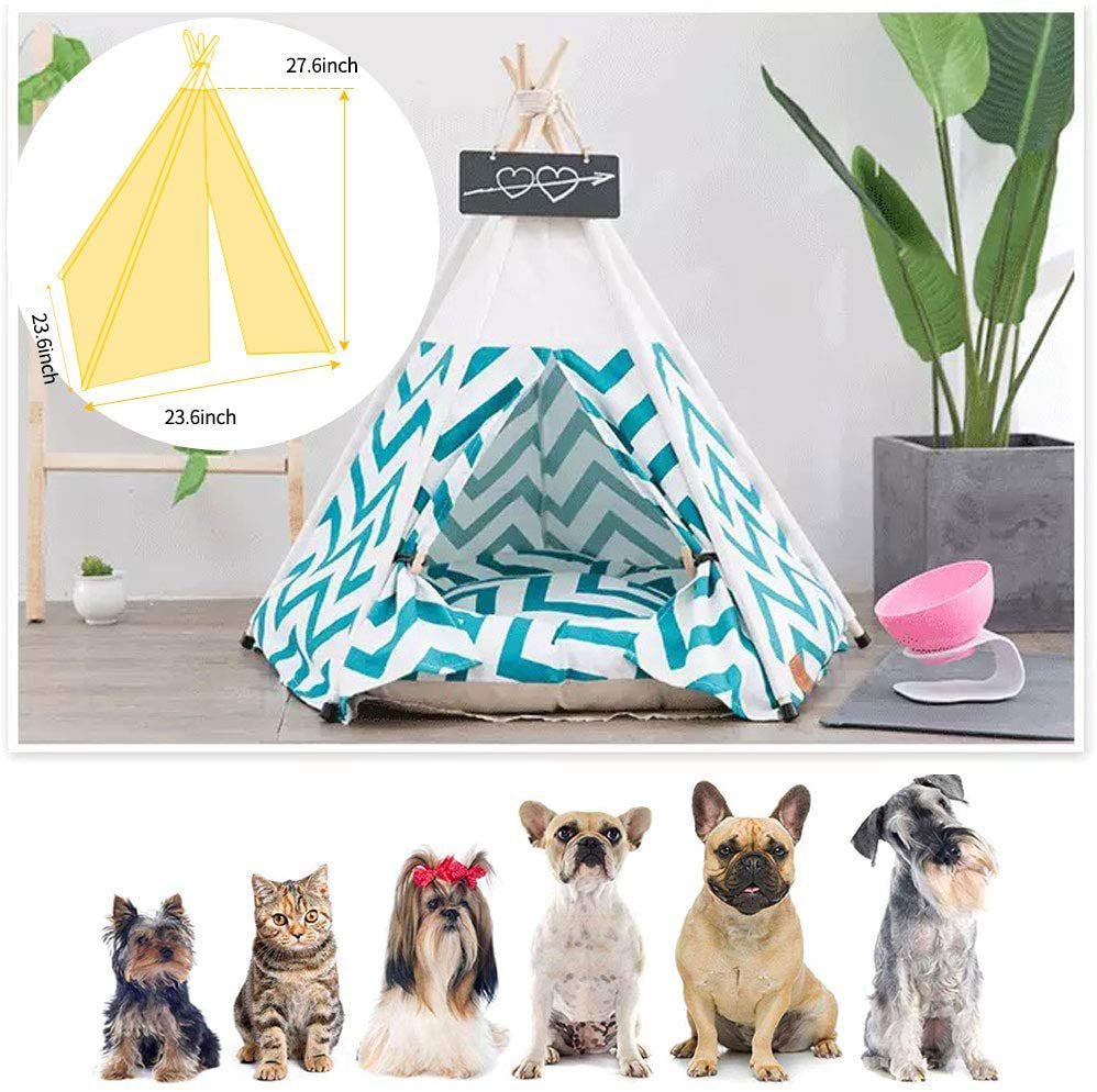 Pet Teepee Pet Tent for Dogs Puppy Cat Bed White Canvas Dog Cute House Pet Teepee with Cushion 24Inch Indoor Outdoor (Green) Animals & Pet Supplies > Pet Supplies > Dog Supplies > Dog Houses Ealing   