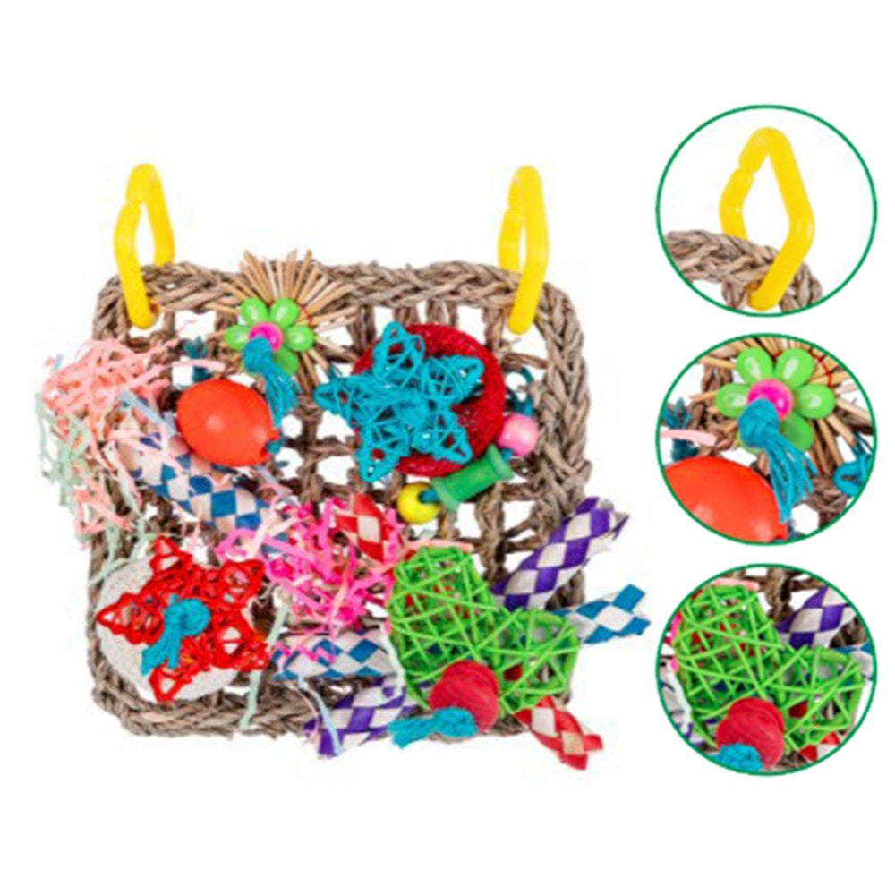 Pet Bird Foraging Wall Toy Colorful Parrot Chewing Toy Hanging Hook Cage Accessories Climbing Woven Mat for Finches Birds Parakeet Animals & Pet Supplies > Pet Supplies > Bird Supplies > Bird Cage Accessories perfk   