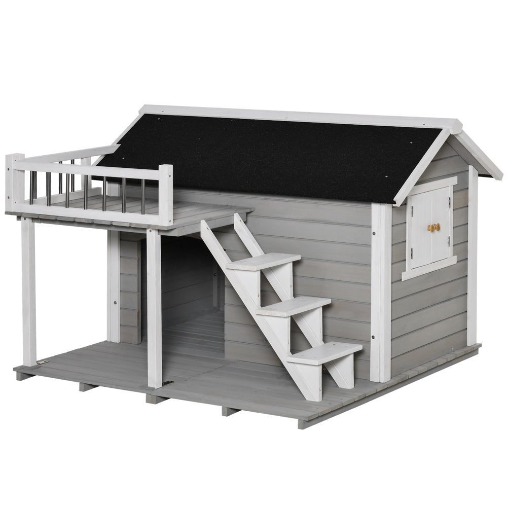 Pawhut Wooden Outdoor Dog House, 2-Tier Raised Pet Shelter, with Stairs, Weather Resistant Roof, and Balcony, for Medium, Large Sized Dogs up to 55 Lbs Animals & Pet Supplies > Pet Supplies > Dog Supplies > Dog Houses Aosom LLC   