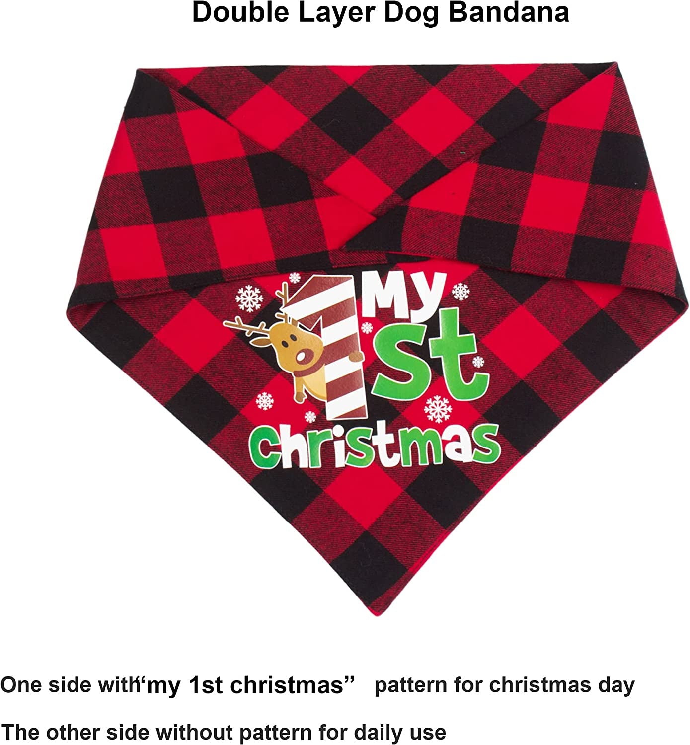 ADOGGYGO 2 Pack Dog Bandana Christmas Classic Buffalo Plaid Dog Scarf Triangle Bibs Kerchief Christmas Dog Bandanas for Small Medium Large Dogs Pets (1St Christmas) Animals & Pet Supplies > Pet Supplies > Dog Supplies > Dog Apparel ADOGGYGO   