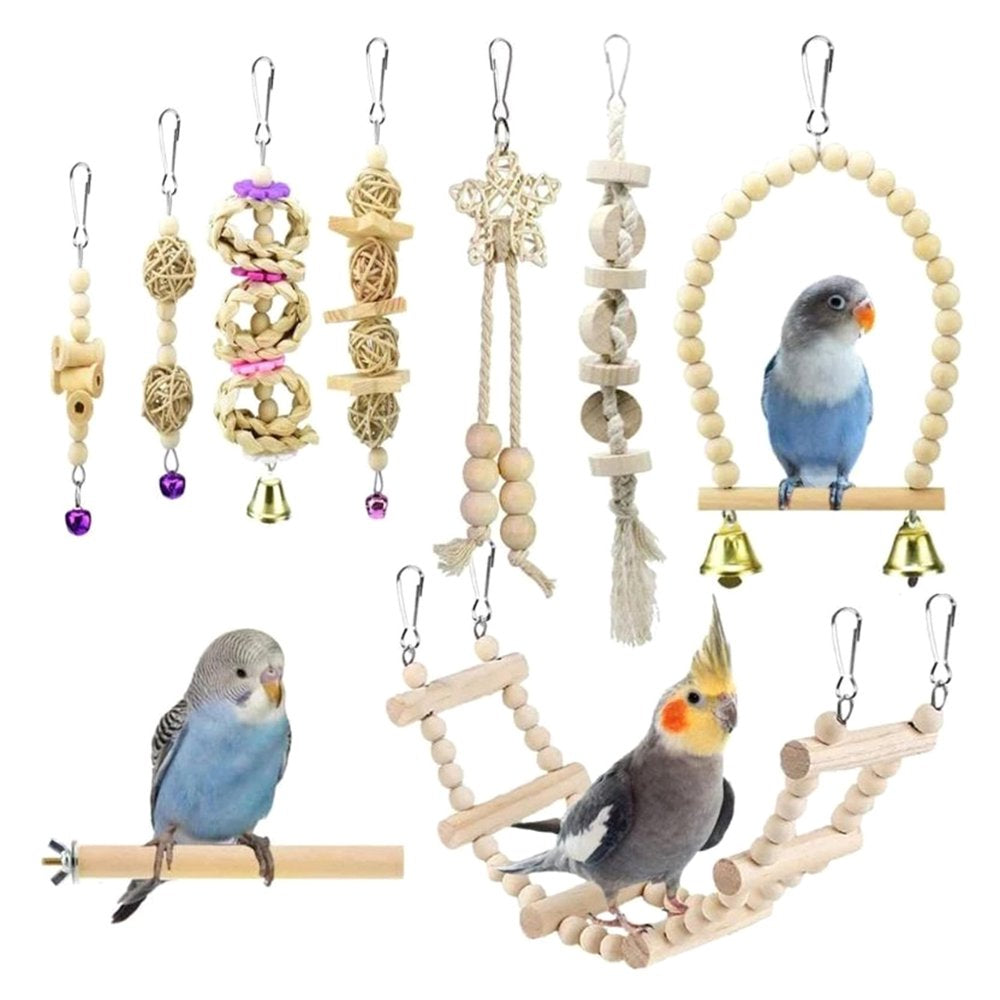 Dasbsug 9Pcs Bird Toys Parrot Chew Toy Hammock Perch Swing Ladder for Small Medium Birds Improving Physical & Mental Health Animals & Pet Supplies > Pet Supplies > Bird Supplies > Bird Ladders & Perches Dasbsug   