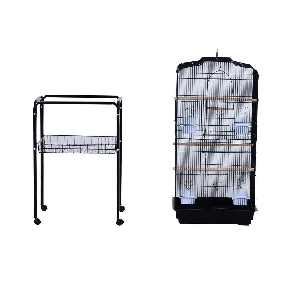 Pawhut Indoor 63" Metal Bird Cage with Detachable Rolling Stand, Storage Basket - Black Animals & Pet Supplies > Pet Supplies > Bird Supplies > Bird Cage Accessories Aosom LLC   