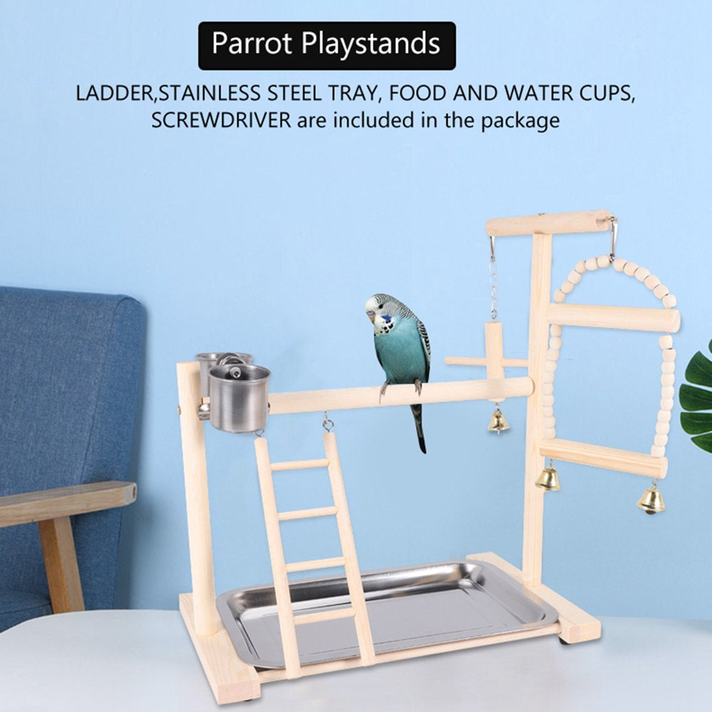 Parrot Playstands with Cup Toys Tray Bird Swing Climbing Hanging Ladder Bridge Wood Cockatiel Playground Bird Perches 53X23X36Cm Animals & Pet Supplies > Pet Supplies > Bird Supplies > Bird Ladders & Perches KOL PET   