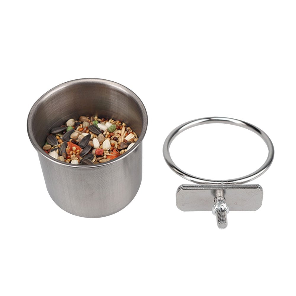 Mewmewcat Stainless Steel Bird Food Bowl Parrot Feeding Box with Clamp Holder Water Cup Food Jar Cockatiel Conure Budgies Parakeet Parrot