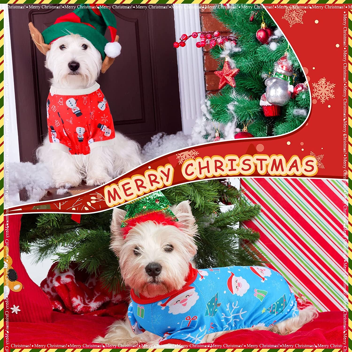 Xuniea 6 Pieces Christmas Dog Pajamas Christmas Jumpsuit Santa Snowman Christmas Tree Pet Pajamas Holiday Clothes Dog Puppy Christmas Style for Pet Puppy Dog Cat Christmas Decoration (Large) Animals & Pet Supplies > Pet Supplies > Dog Supplies > Dog Apparel Xuniea   