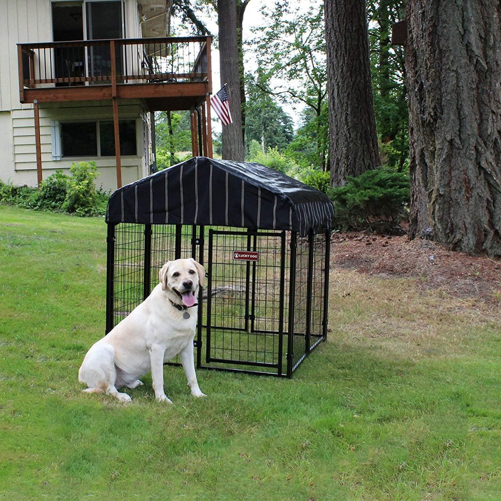 Lakeyen Pet Resort Kennel 48 X 48 X 52 in Outdoor Pet Pen W/ High Density Waterproof Polyester Roof Cover & Dual Access Door Gate, Gray Animals & Pet Supplies > Pet Supplies > Dog Supplies > Dog Kennels & Runs LAKeyen   