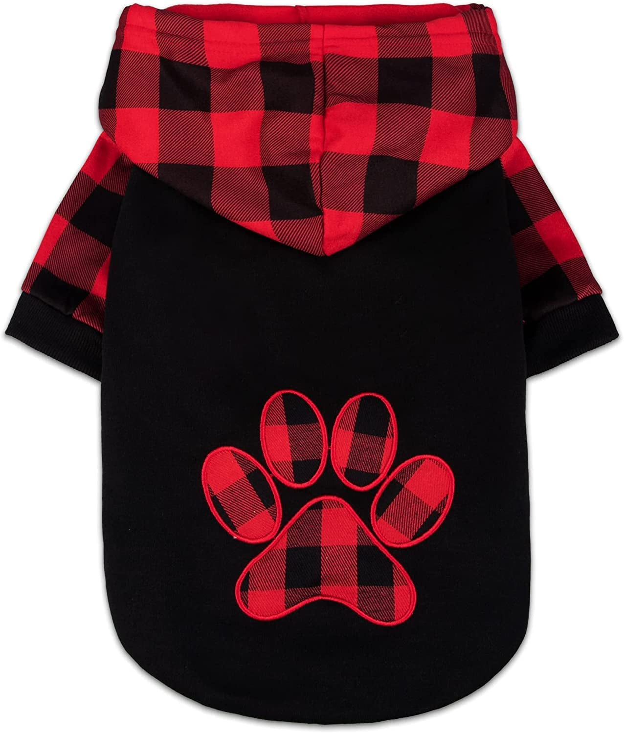 PUPTECK Plaid Dog Hoodie Pet Sweater Shirts Soft Comfortable Clothes with Hat Autumn Winter Apparel Animals & Pet Supplies > Pet Supplies > Dog Supplies > Dog Apparel PUPTECK Black (Paw) X-Large 