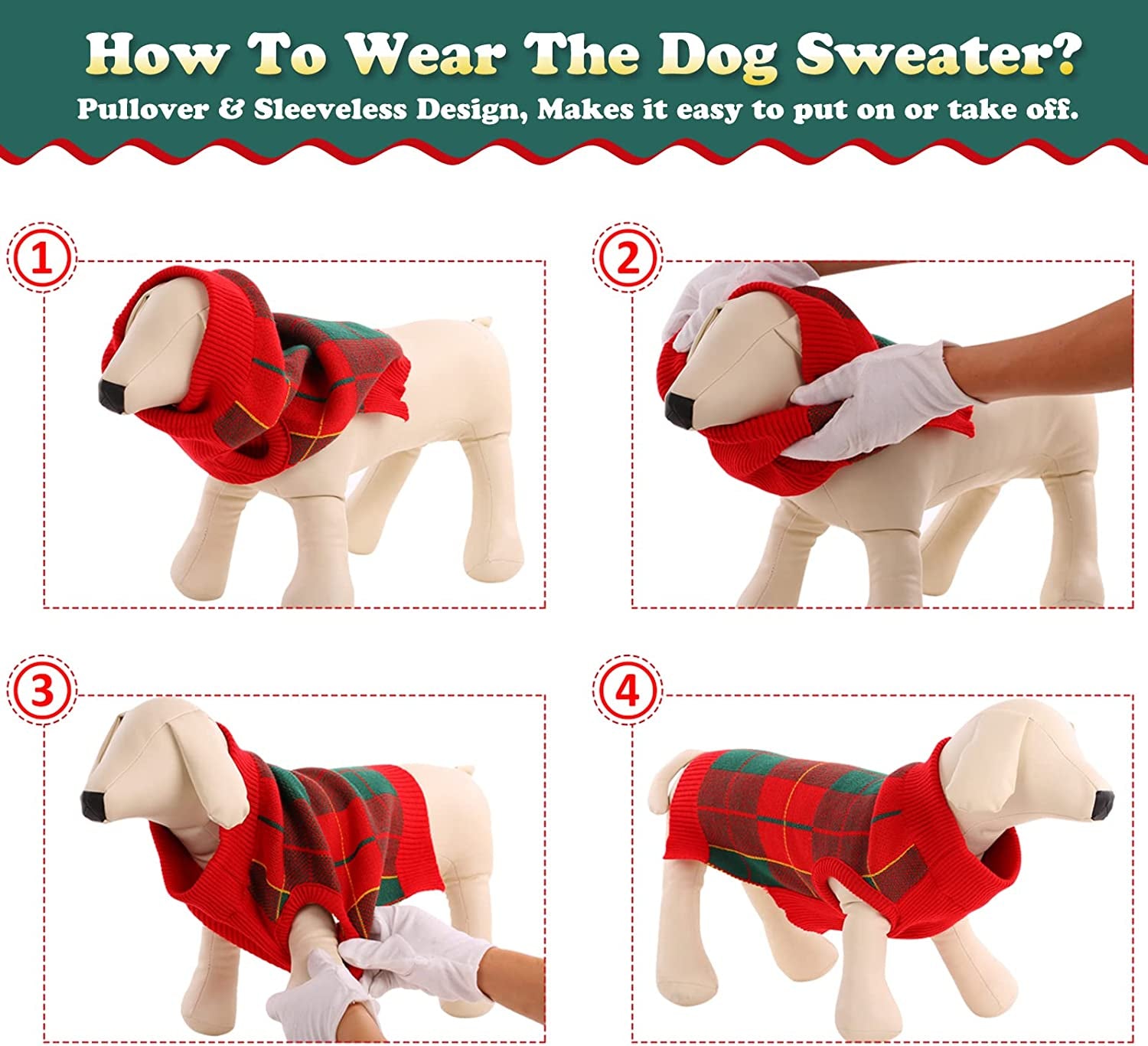 MIGOHI Dog Sweater, Dog Christmas Sweater Warm Winter Plaid Knitwear with Leash Hole, Turtleneck Dog Vest British Style for XS Small Medium Large Dogs, Green and Red Animals & Pet Supplies > Pet Supplies > Dog Supplies > Dog Apparel MIGOHI   