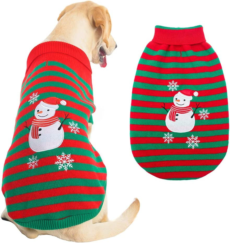 Dog Christmas Sweater - Snow Man Stripes Xmas Dog Holiday Sweaters Soft Knit to Keep Warm in Winter Ugly Sweaters Jumpsuits for Small Medium Large Dogs Cats, Medium Animals & Pet Supplies > Pet Supplies > Dog Supplies > Dog Apparel KOOLTAIL L(Neck 17"-22";Chest 28"-30.7")  