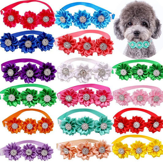 Masue Pets 15Pcs/Pack Dog Bow Tie Dog Flower Collar Diamond Dog Accessories Pet Flower Bows Small Dogs Cat Puppy Bowtie Collar Dogs Bowties Pet Supplies Animals & Pet Supplies > Pet Supplies > Dog Supplies > Dog Apparel MaSue Pets   