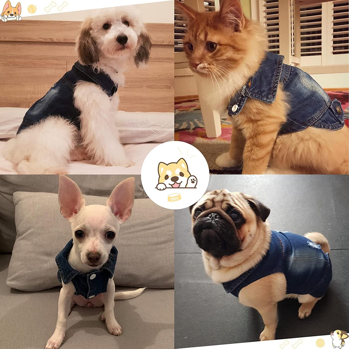 ARTWIND Pet Clothes Dog Jeans Jacket Cool Blue Denim Coat Small Medium Dogs Lapel Vests Classic Hoodies Puppy Blue Vintage Washed Clothes Animals & Pet Supplies > Pet Supplies > Dog Supplies > Dog Apparel ARTWIND   