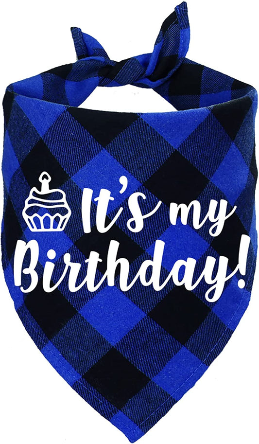 STMK Dog Birthday Bandana, It’S My Birthday Plaid Dog Puppy Birthday Bandana Triangle Scarf for Dog Puppy Birthday Party Supplies (Blue) Animals & Pet Supplies > Pet Supplies > Dog Supplies > Dog Apparel STMK   