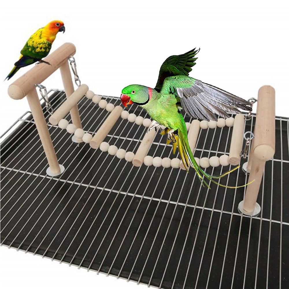 UDIYO Pet Bird Parrot Wood Beads Perch Ladder Hanging Swing Bridge Playground Chew Toy Animals & Pet Supplies > Pet Supplies > Bird Supplies > Bird Ladders & Perches UDIYO   