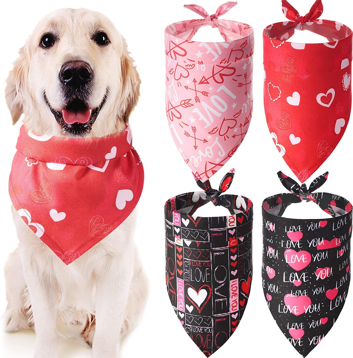 4 Pieces Valentine'S Day Dog Bandana Heart Dog Bandanas Washable Pet Neckerchief Square Dog Kerchief Dog Scarf Bibs for Dogs Cats Pets Festival Accessories Animals & Pet Supplies > Pet Supplies > Dog Supplies > Dog Apparel Syhood   