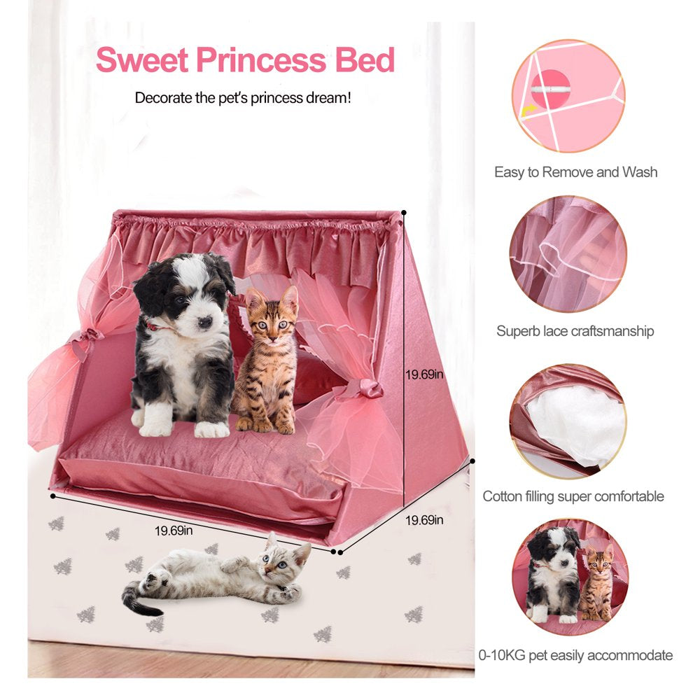 Semfri Cat Bed Tent, Princess Pink Pet Dog House with Soft Cushion Animals & Pet Supplies > Pet Supplies > Dog Supplies > Dog Houses Semfri   