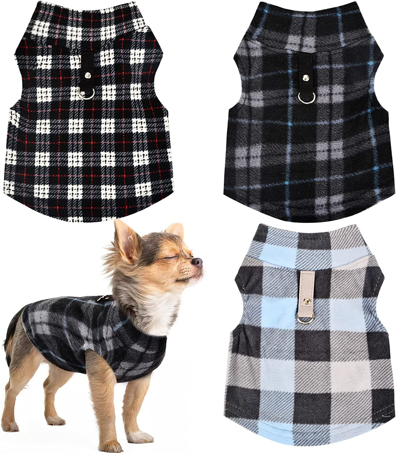 Chihuahua Sweaters for Small Dogs Fleece Puppy Clothes for Yorkie Teacup Boy Girl Winter Warm Tiny Dog Sweater with D Ring Extra Small Dog Clothing XXS XS 3 Pieces (Xx-Small) Animals & Pet Supplies > Pet Supplies > Dog Supplies > Dog Apparel Sebaoyu plaid black blue grey X-Small/(2.2-4.0)lb 