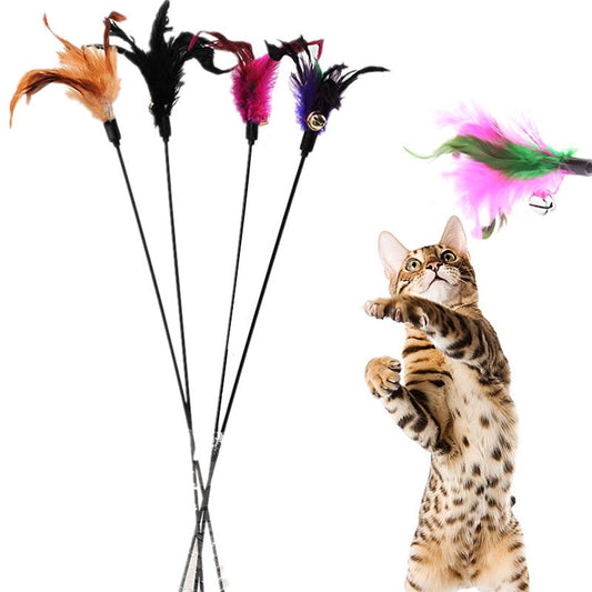 Ecosprial 4Pcs Cat Toys Artificial Feather Teaser Wand Toy with Bell Pet Funny Exerciser Interactive Play Feather Toys