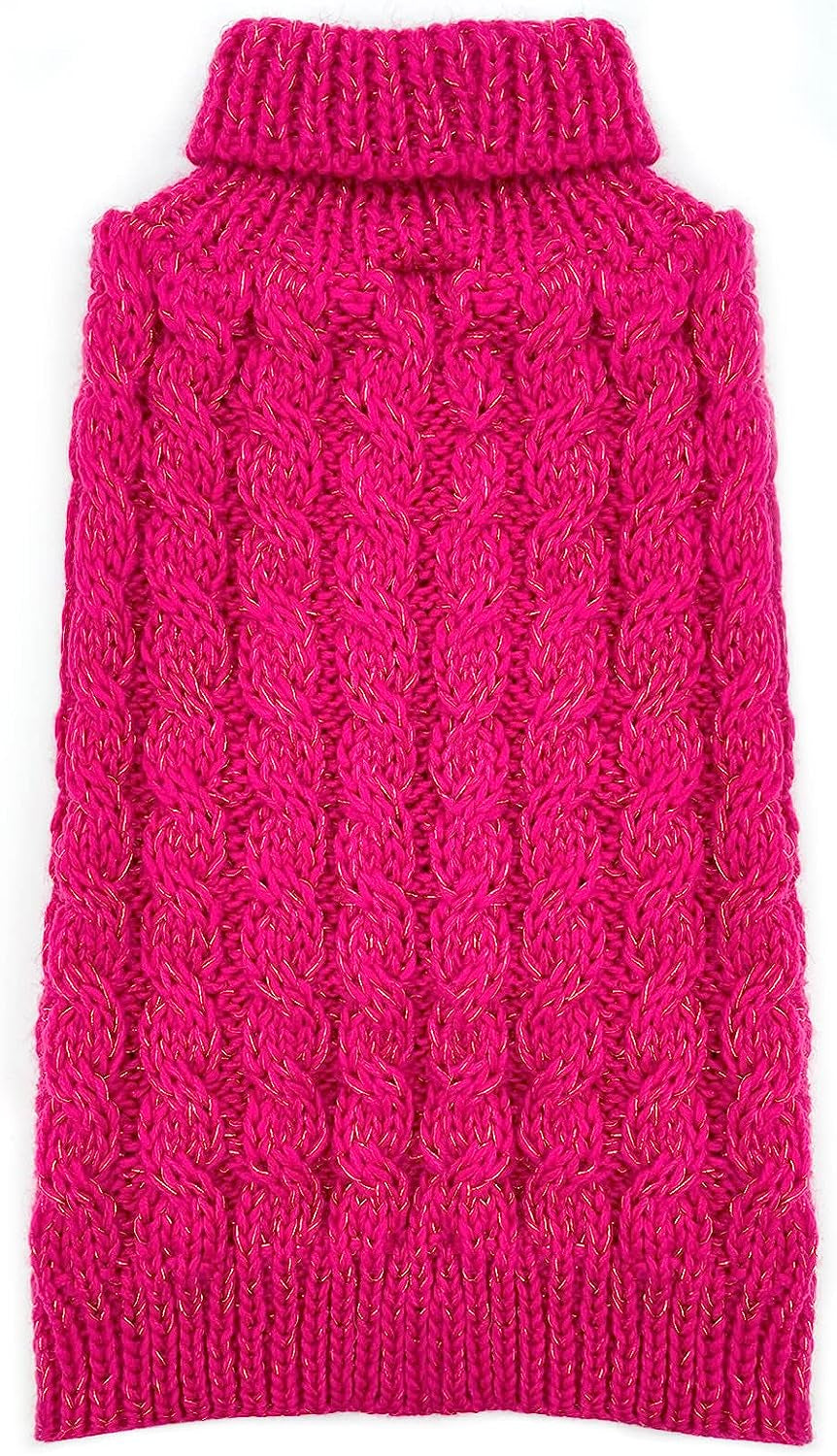 KYEESE Dog Sweaters Beige with Golden Thread Turtleneck Pet Sweater for Cold Weather Animals & Pet Supplies > Pet Supplies > Dog Supplies > Dog Apparel kyeese Rose Red X-Small (Pack of 1) 