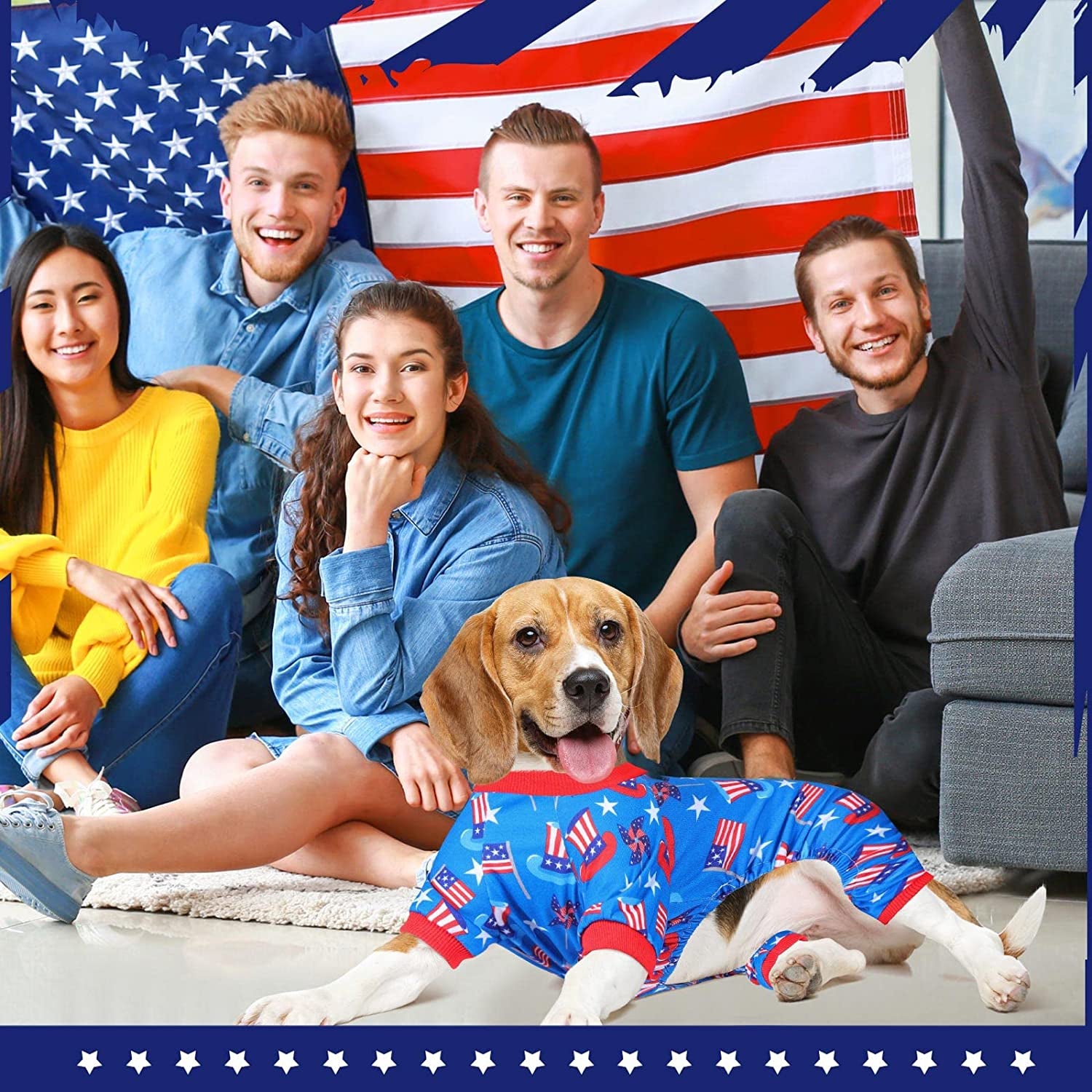 4 Pack Dog Pajamas Holiday Clothes for Dogs Labor Day Patriot Day Dog Shirt Jumpsuit Onesies American Flag Star Outfit Costume Apparel for Dog Puppy Accessories (Flag, Medium) Animals & Pet Supplies > Pet Supplies > Dog Supplies > Dog Apparel Saintrygo   