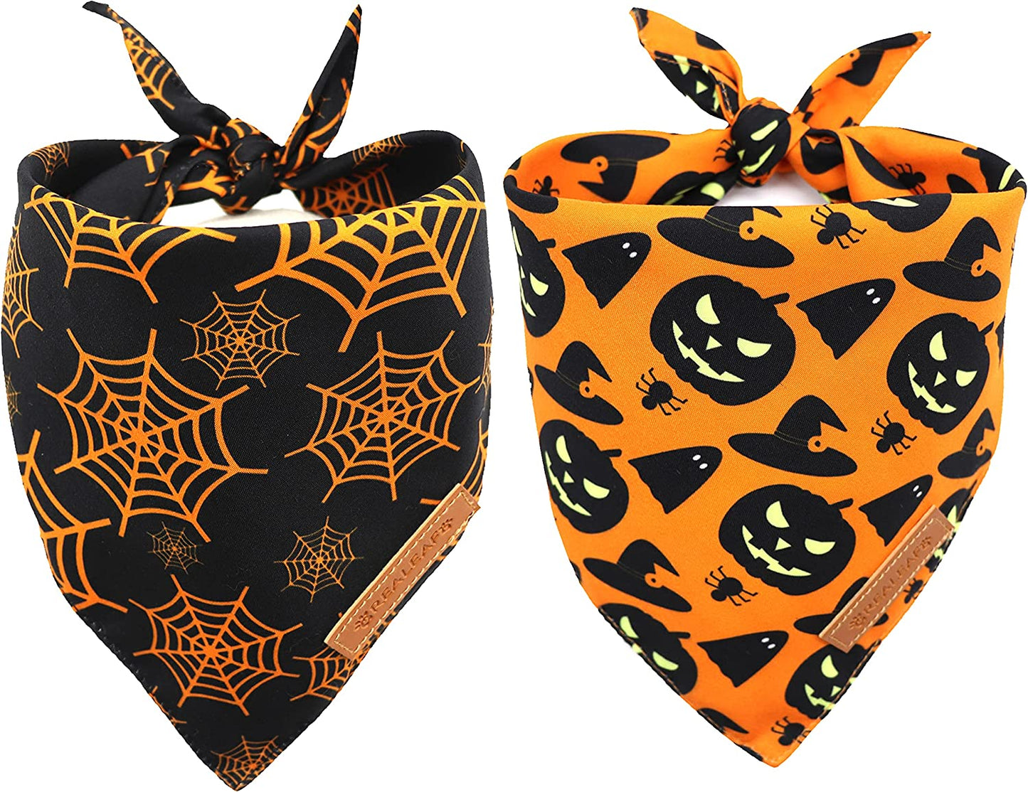 Realeaf Easter Dog Bandanas 2 Pack, Triangle Reversible Pet Scarf for Boy and Girl, Premium Durable Fabric, Multiple Sizes Offered, Bandana for Small Medium Large and Extra Large Dogs (Large) Animals & Pet Supplies > Pet Supplies > Dog Supplies > Dog Apparel Realeaf Halloween Large 