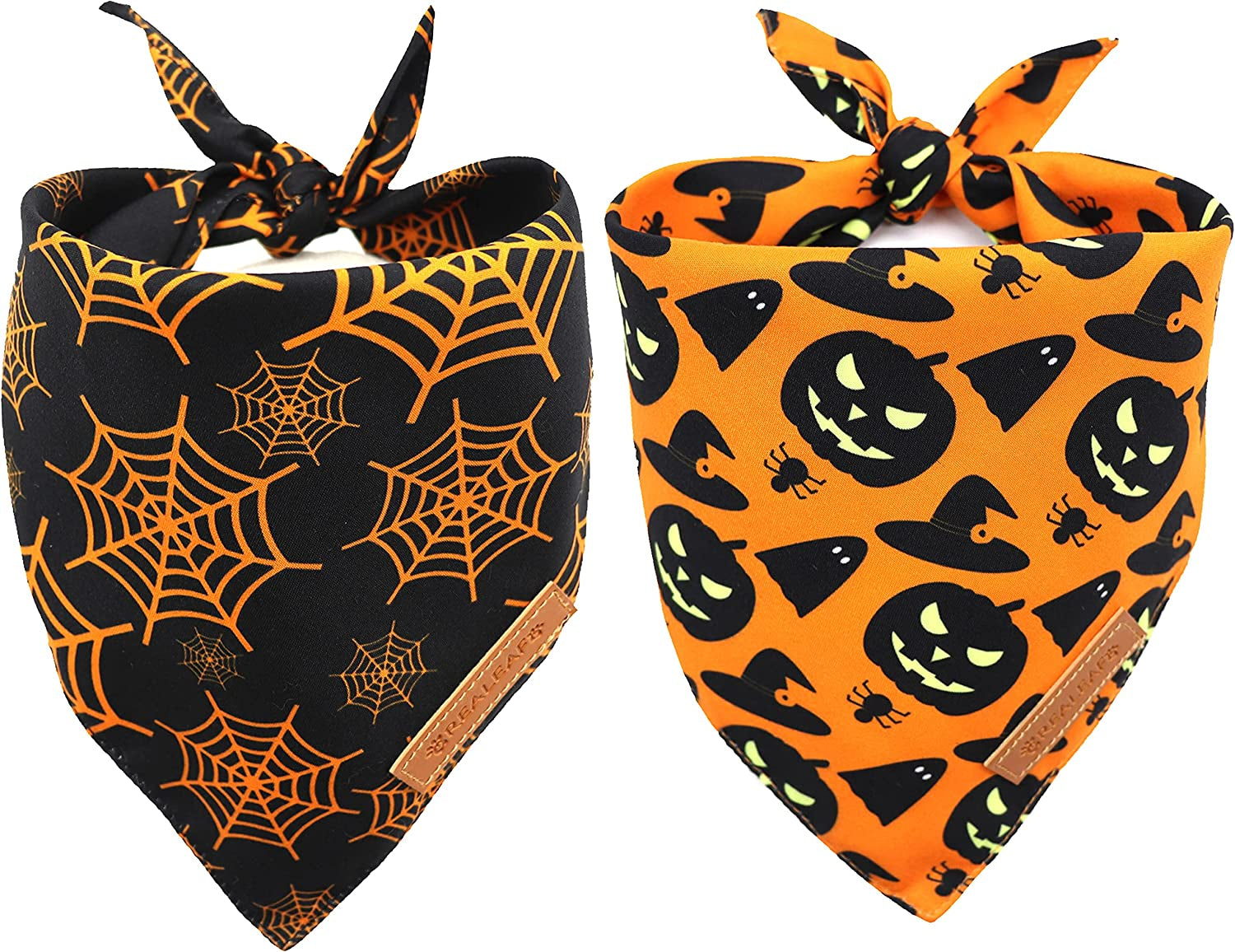 Realeaf St. Patrick'S Day Dog Bandanas 2 Pack, Triangle Reversible Pet Scarf for Boy and Girl, Premium Durable Fabric, Multiple Sizes Offered, Bandana for Medium and Large Dogs (Large) Animals & Pet Supplies > Pet Supplies > Dog Supplies > Dog Apparel Realeaf Halloween X-Large 