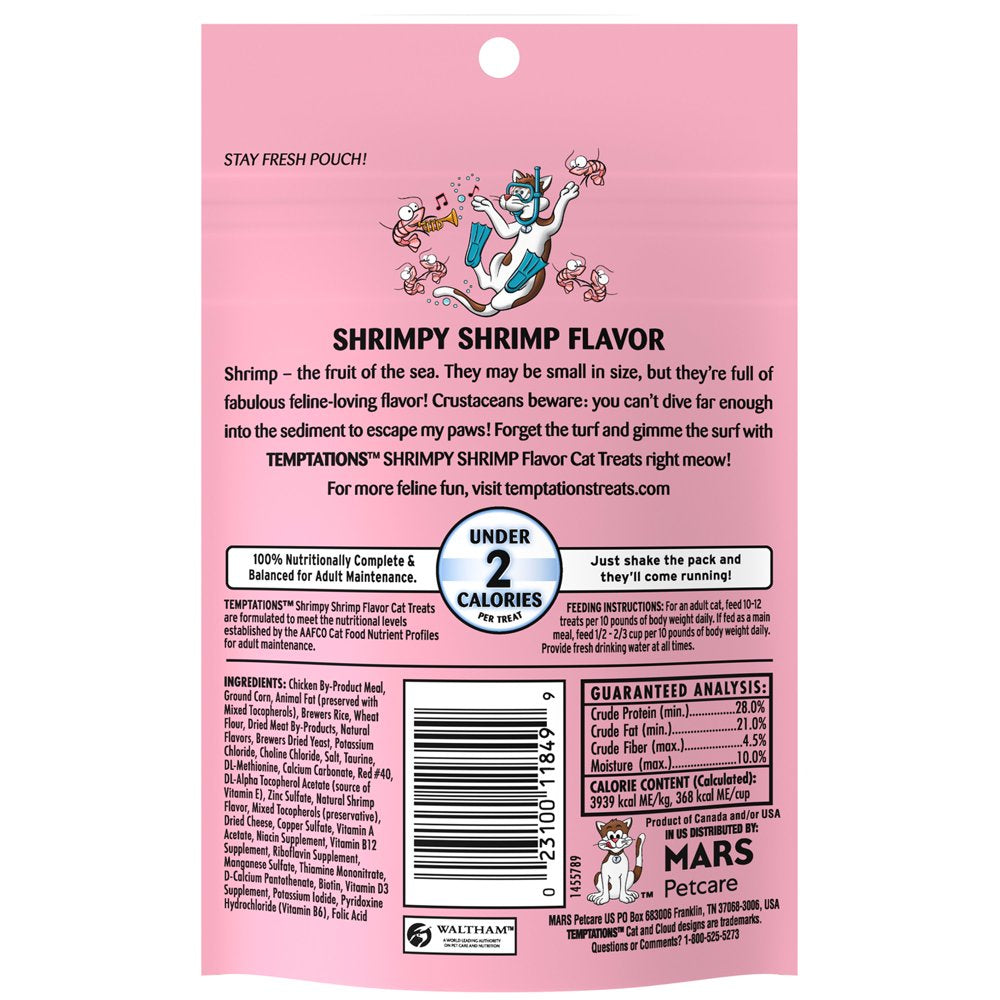 TEMPTATIONS Classic Crunchy and Soft Cat Treats Shrimpy Shrimp Flavor, 3 Oz. Pouch Animals & Pet Supplies > Pet Supplies > Cat Supplies > Cat Treats Mars Petcare   