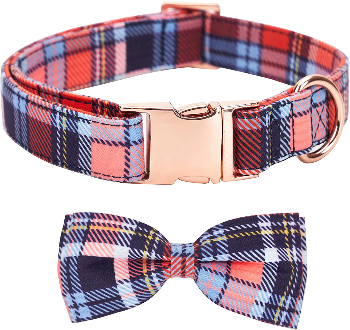 Thankspaw Soft Dog and Cat Collar with Bow Tie Print Flower Plaid Patterns Girl Dog Collars Adjustable Dog Collar for Small Medium Large Dogs Animals & Pet Supplies > Pet Supplies > Dog Supplies > Dog Apparel Thankspaw Orange Plaid Small 