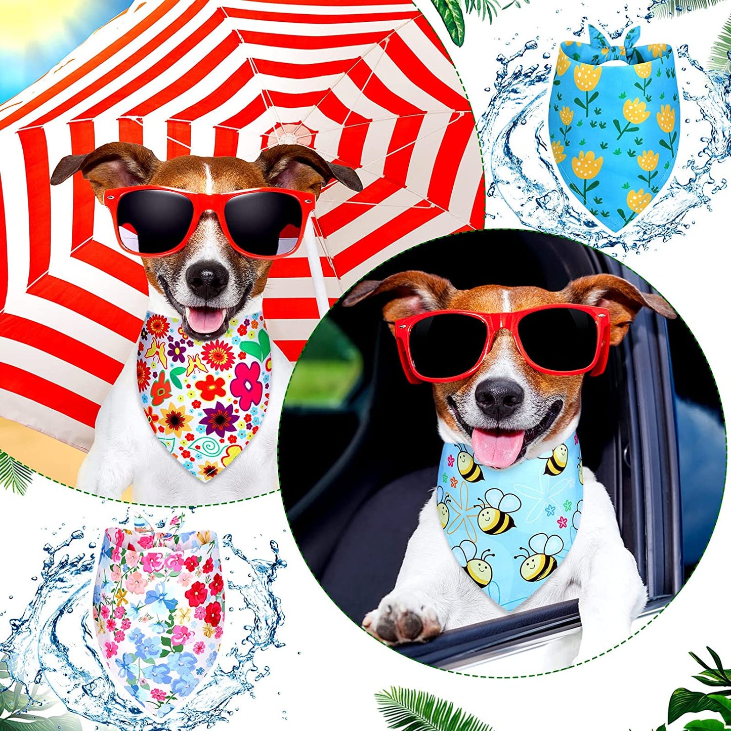 20 Pieces Summer Spring Dog Bandanas Bulk, Hawaii Floral Dog Bandana Soft Triangle Doggy Kerchief Scarf Bibs with Flowers Patterns for Small Medium Large Pets (Flowers, Bees, Large) Animals & Pet Supplies > Pet Supplies > Dog Supplies > Dog Apparel Weewooday   