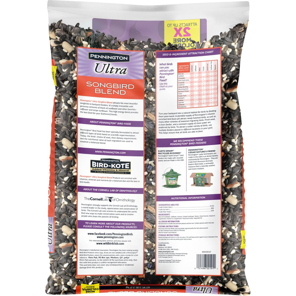 Pennington Ultra Songbird Blend Wild Bird Feed and Seed, 5 Lb. Bag Animals & Pet Supplies > Pet Supplies > Bird Supplies > Bird Food CENTRAL GARDEN & PET COMPANY   