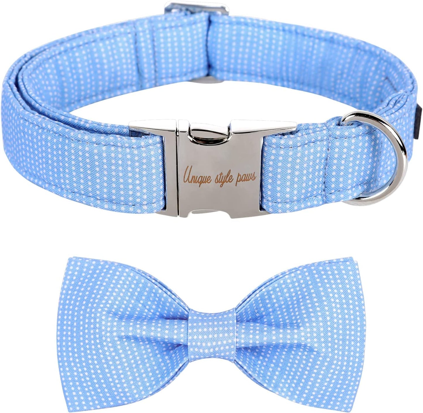 Unique Style Paws Dog Collar with Bow Tie Blue Dot Summer Dog Collar for Small Medium Large Dogs with Adjustable Metal Buckle - M Animals & Pet Supplies > Pet Supplies > Dog Supplies > Dog Apparel Unique style paws A-Bluedot XL 