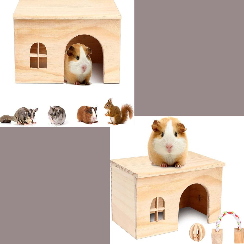 Hamster Wooden House, Small Animals Natural Hideout Habitat Cage Play Hut with Window and Block Chew Toys for Guinea Pig Gerbils Chinchillas Hedgehogs Tortoise Animals & Pet Supplies > Pet Supplies > Small Animal Supplies > Small Animal Habitats & Cages KOL PET   