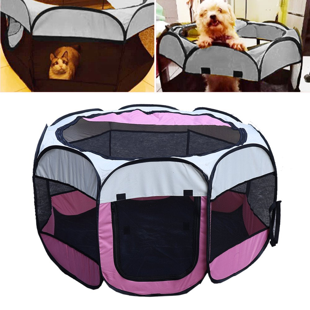 Pet Playpen, Foldable Playpens for Puppies/Dogs/Cats/Rabbits, Dog Play Tent with Removable Mesh Shade Cover for Travel Indoor Outdoor Using