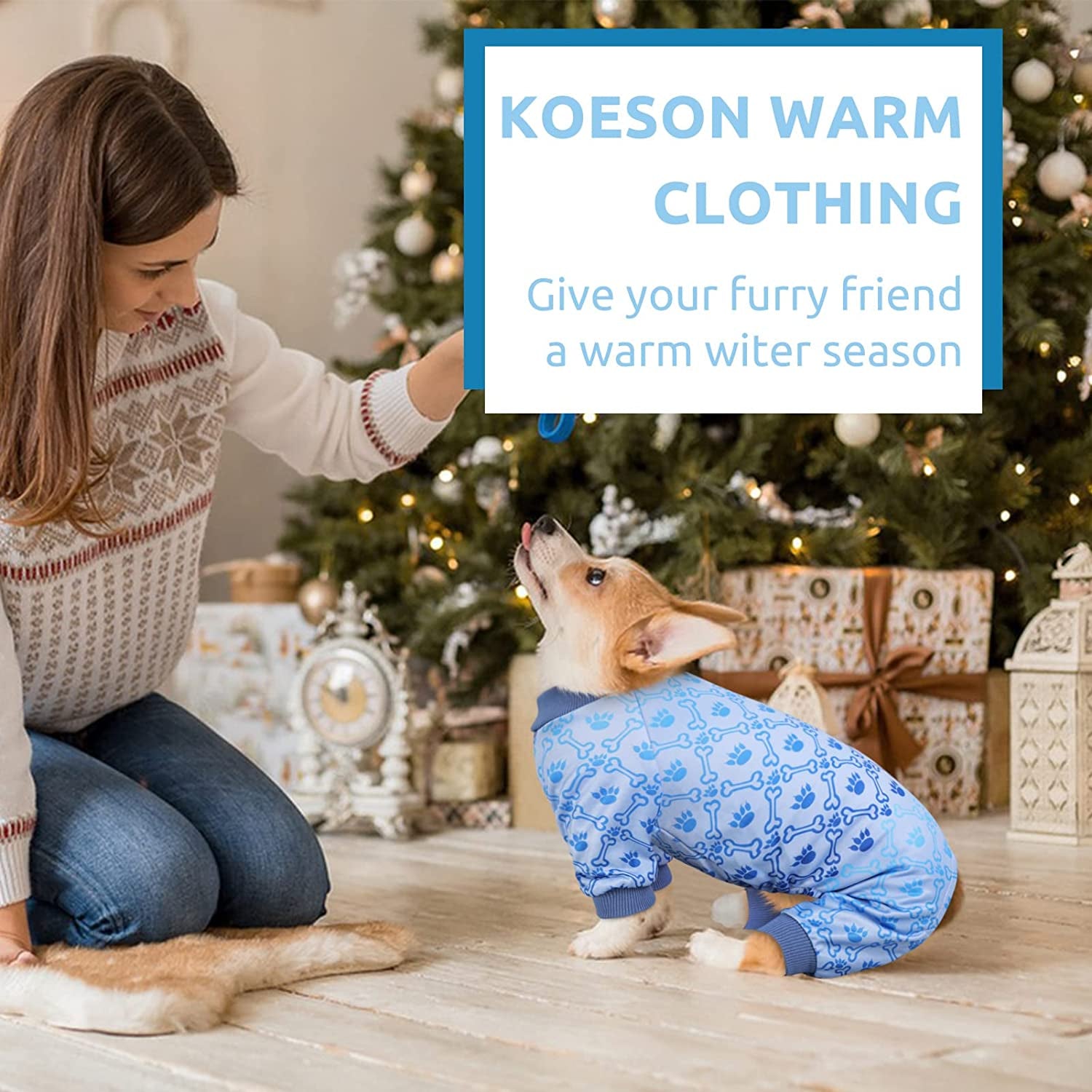 KOESON Soft Dog Pajamas, Breathable Dog Onesie Cute Puppy Jumpsuits for Hair Shedding Cover, Lightweight Doggie Pjs Shirt Warm Pet Jammies Clothes for Dogs & Cats, Fashion & Comfy Animals & Pet Supplies > Pet Supplies > Dog Supplies > Dog Apparel KOESON   