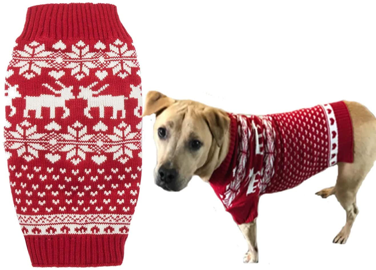 Red Christmas Reindeer Holiday Festive Dog Sweater for Large Dogs, Xx-Large (XXL) Size 23" Back Length Animals & Pet Supplies > Pet Supplies > Dog Supplies > Dog Apparel Lanyar X-Large (Back length 20" Girth 22- 26" )  