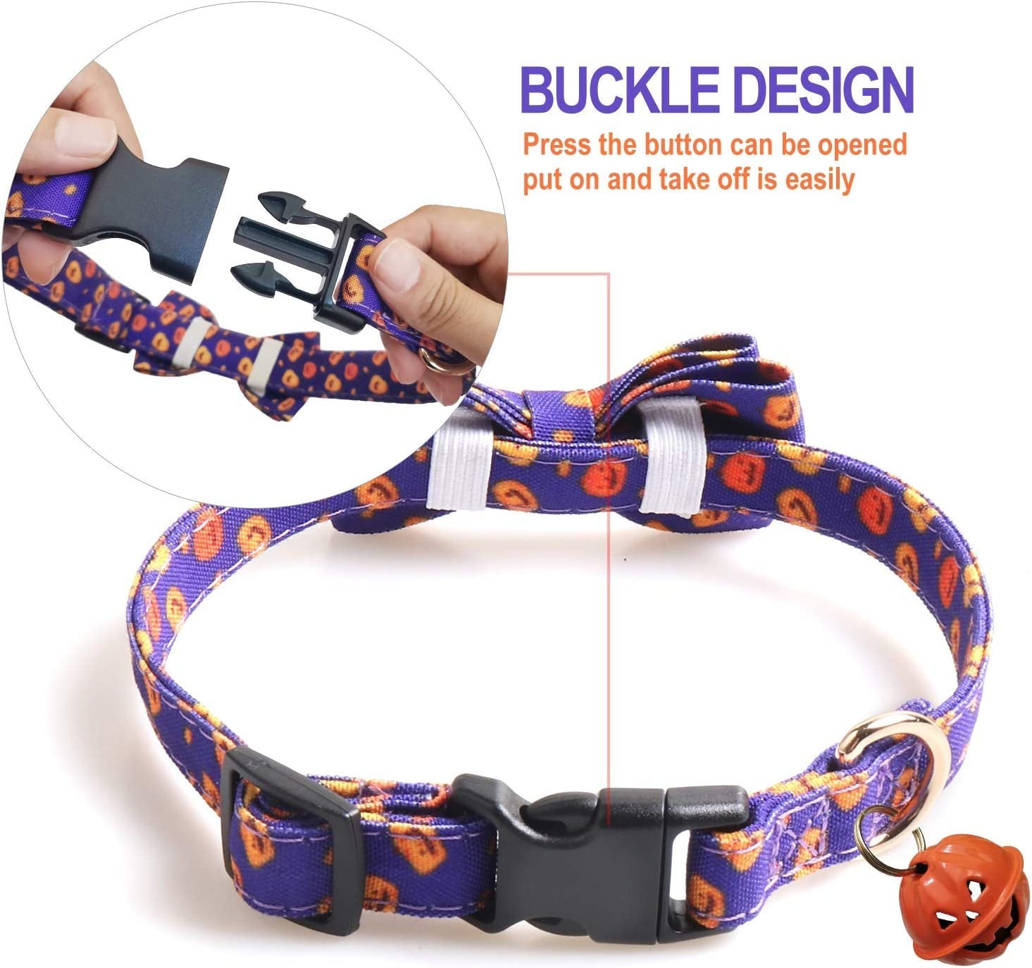 KUDES 2 Pack/Set Halloween Dog Collars, Adjustable Pumpkin Ghost Dog Collars with Bow Tie and Bells for Small/Medium/Large Pets Animals & Pet Supplies > Pet Supplies > Dog Supplies > Dog Apparel KUDES   