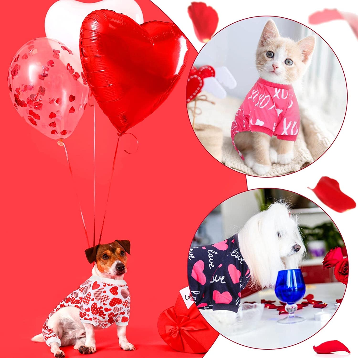 6 Pack Valentines Dog Pajamas Heart Pattern Dog Clothes Dog Costumes for Small Medium Large Puppy Dog Cat Valentines Party Cosplay (Small)
