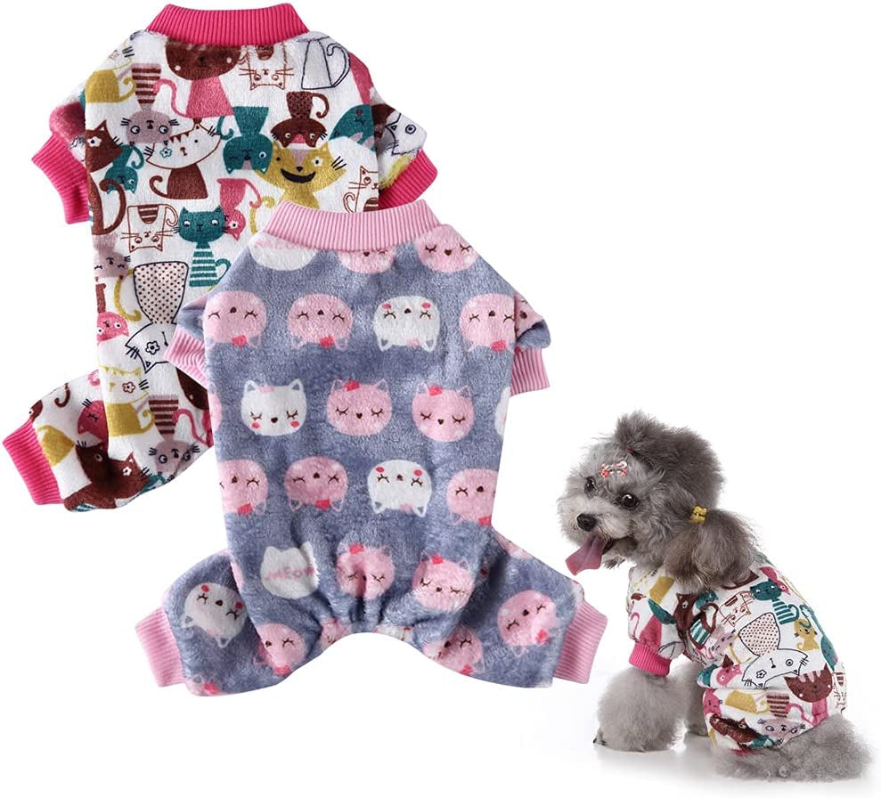 2 Pack Dog Pajamas for Small Dogs Boy Girl Fleece Puppy Pjs Jammies 4 Leg Dog Clothes for Chihuahua Yorkie Winter Warm Onesies Jumpsuit Clothing for Pet Dogs Male Female (Medium Bust 14.5") Animals & Pet Supplies > Pet Supplies > Dog Supplies > Dog Apparel Kosiyi Cat Gray + Cat Color Small (2-4 Ib) 