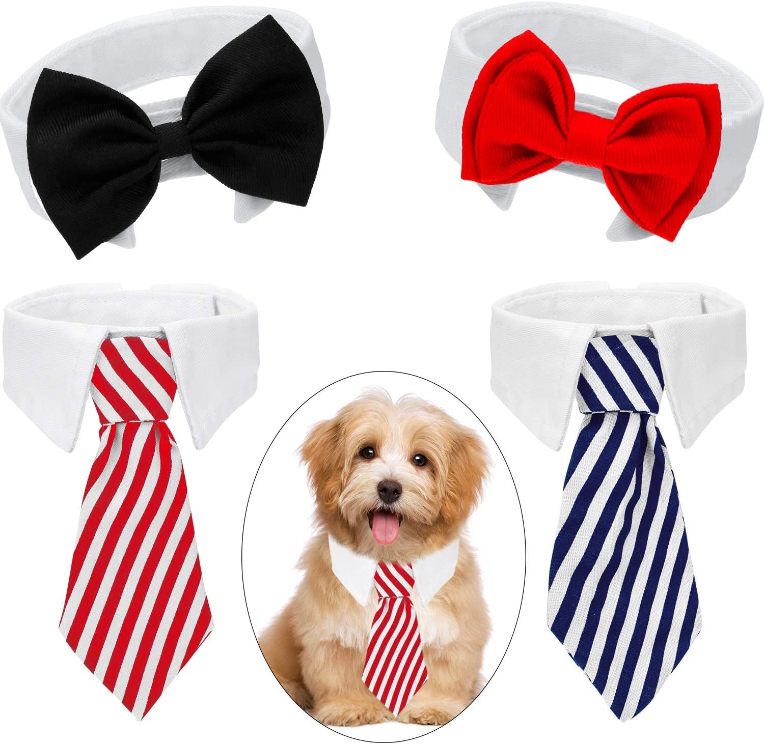 4 Pieces Pet Bow Tie Adjustable Pet Neck Tie Costume Formal Dog Collar for Small Dogs and Cats Puppy Grooming Ties Party Accessories (S, Black, Red, Red White, Blue White) Animals & Pet Supplies > Pet Supplies > Dog Supplies > Dog Apparel Syhood Black, Red, Red White, Blue White S 