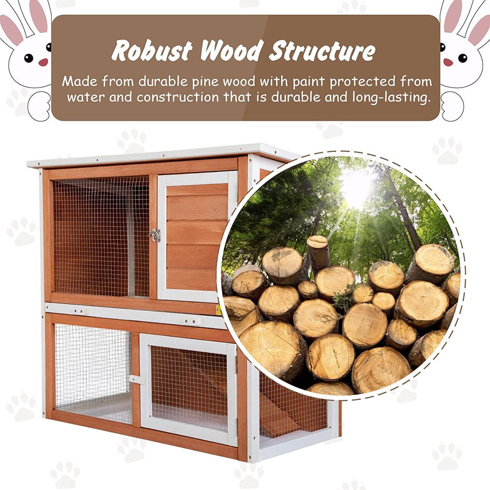 Rabbit Hutch, Indoor Outdoor 2-Tier Wood Rabbit Hutch Bunny Cage with Pull Out Leak Proof Tray, Duplex Rabbit Shelter House Guinea Pig Cage Chicken Coop with Water Bottle, Orange Animals & Pet Supplies > Pet Supplies > Small Animal Supplies > Small Animal Habitats & Cages Syndesmos   