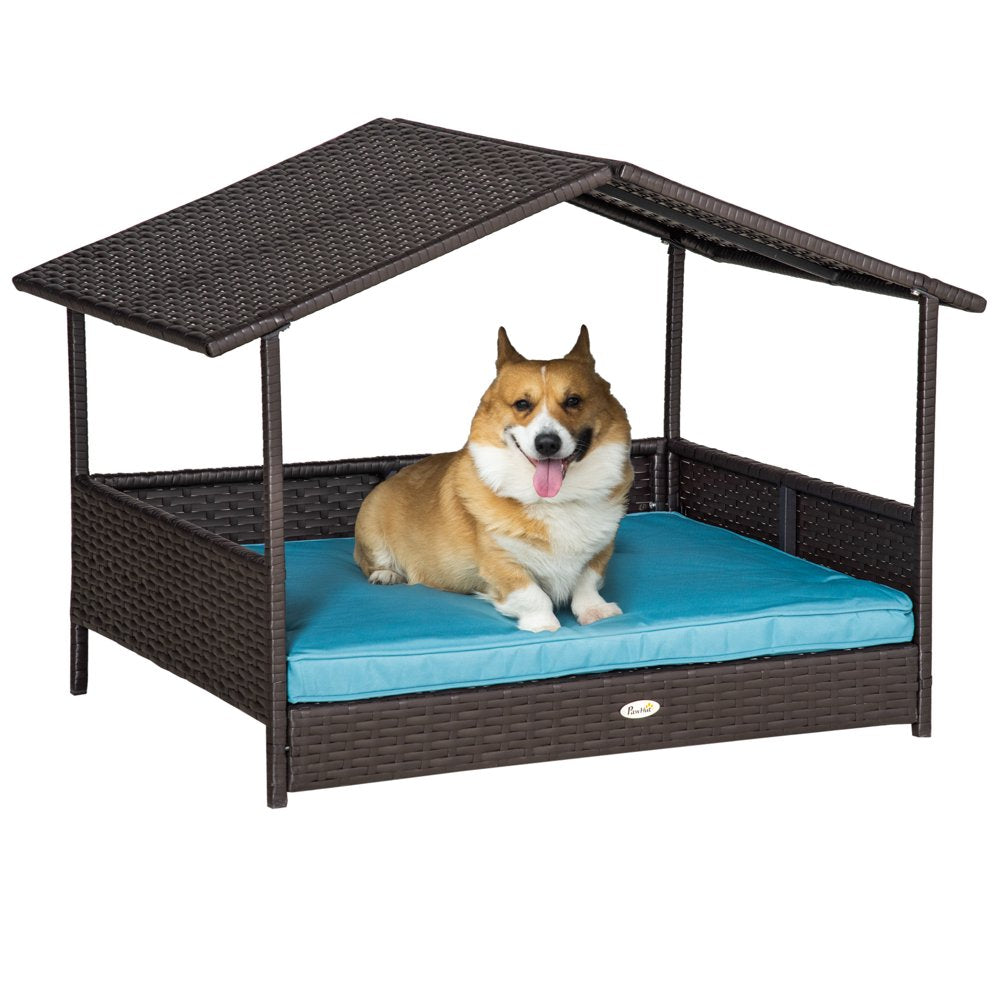 Pawhut Wicker Dog Bed Patio Rattan Pet Furniture with Cushion, Cream Animals & Pet Supplies > Pet Supplies > Dog Supplies > Dog Houses Pawhut Blue  