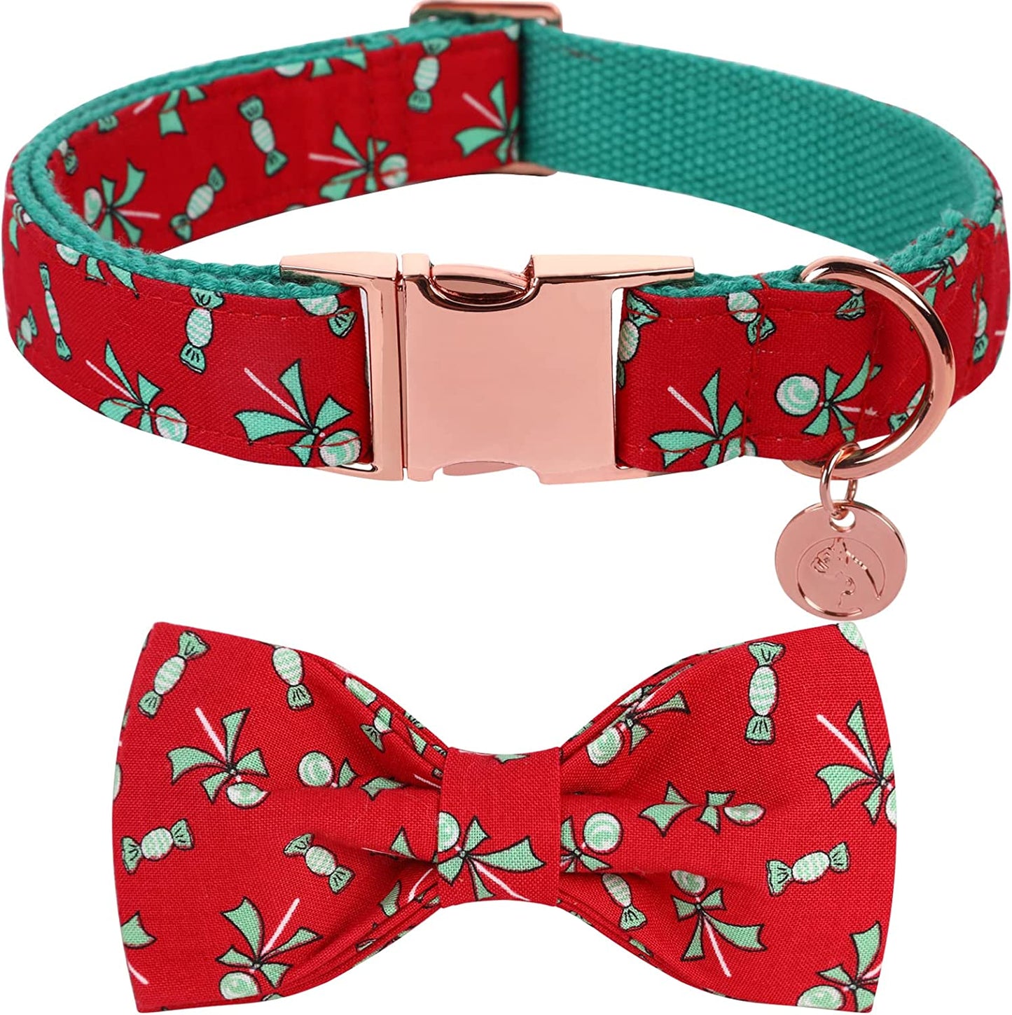 DOGWONG Cotton Dog Collar with Bow Tie, Christmas Dog Collar Red Santa Claus Durable Pet Collar Puppy Collar for Small Medium Large Dog Animals & Pet Supplies > Pet Supplies > Dog Supplies > Dog Apparel DOGWONG Red Candy Collar Bow S(Pack of 1) 