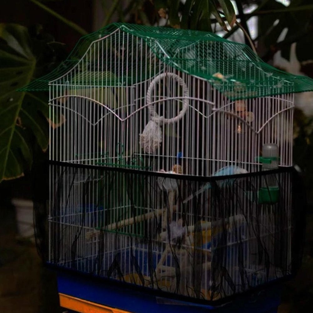 Pluokvzr Bird Cage Seed Catcher Adjustable Parrot Cage Skirt Mesh Pet Bird Cage Skirt Guard Cage Accessories for Square round Cage，Black L