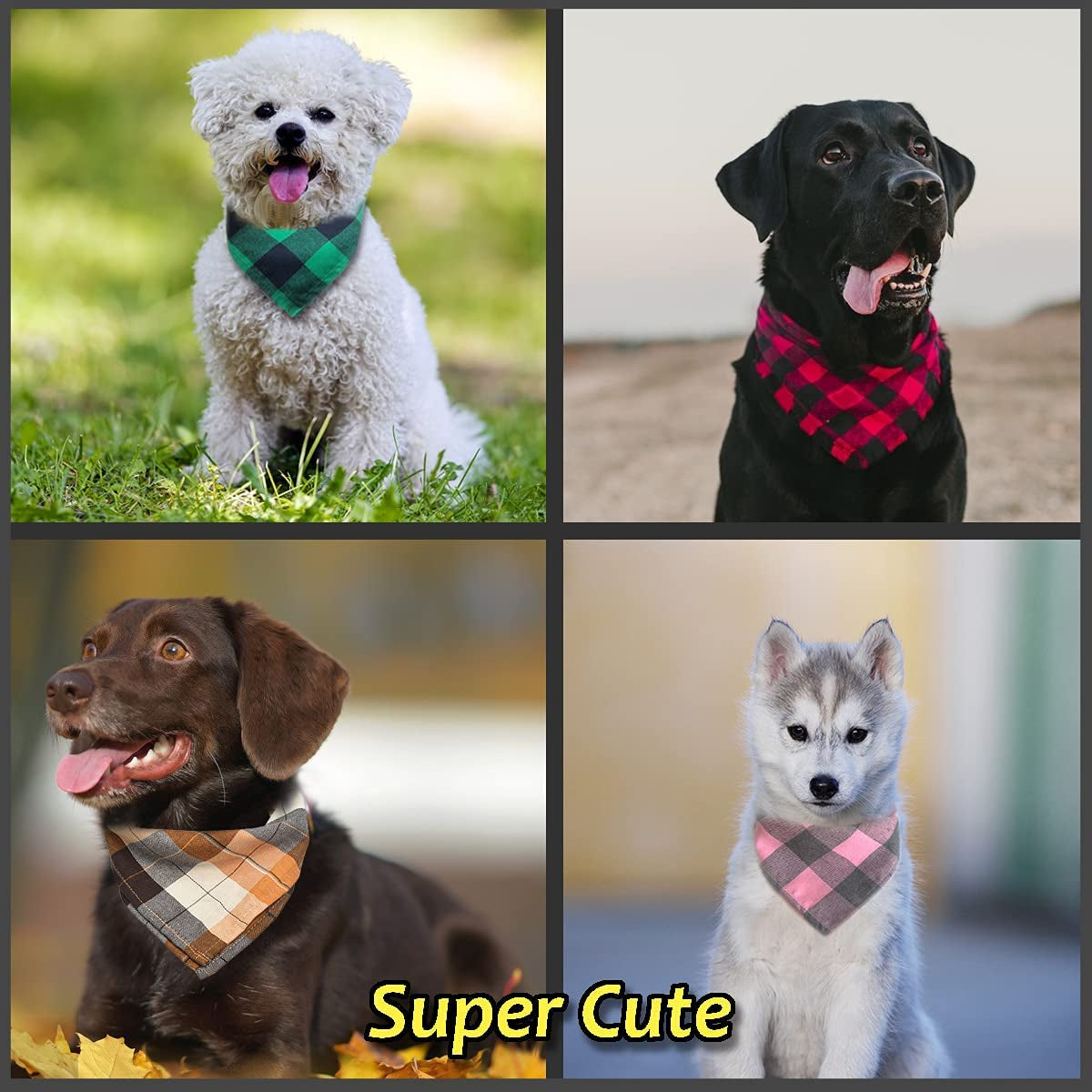 Bubblepup Plaid Dog Bandana, Cotton Dog Bandana for Small Medium Large Dogs, Dog Kerchief, 1PC Square Dog Scarf Dog Triangle Bibs Animals & Pet Supplies > Pet Supplies > Dog Supplies > Dog Apparel Bubblepup   