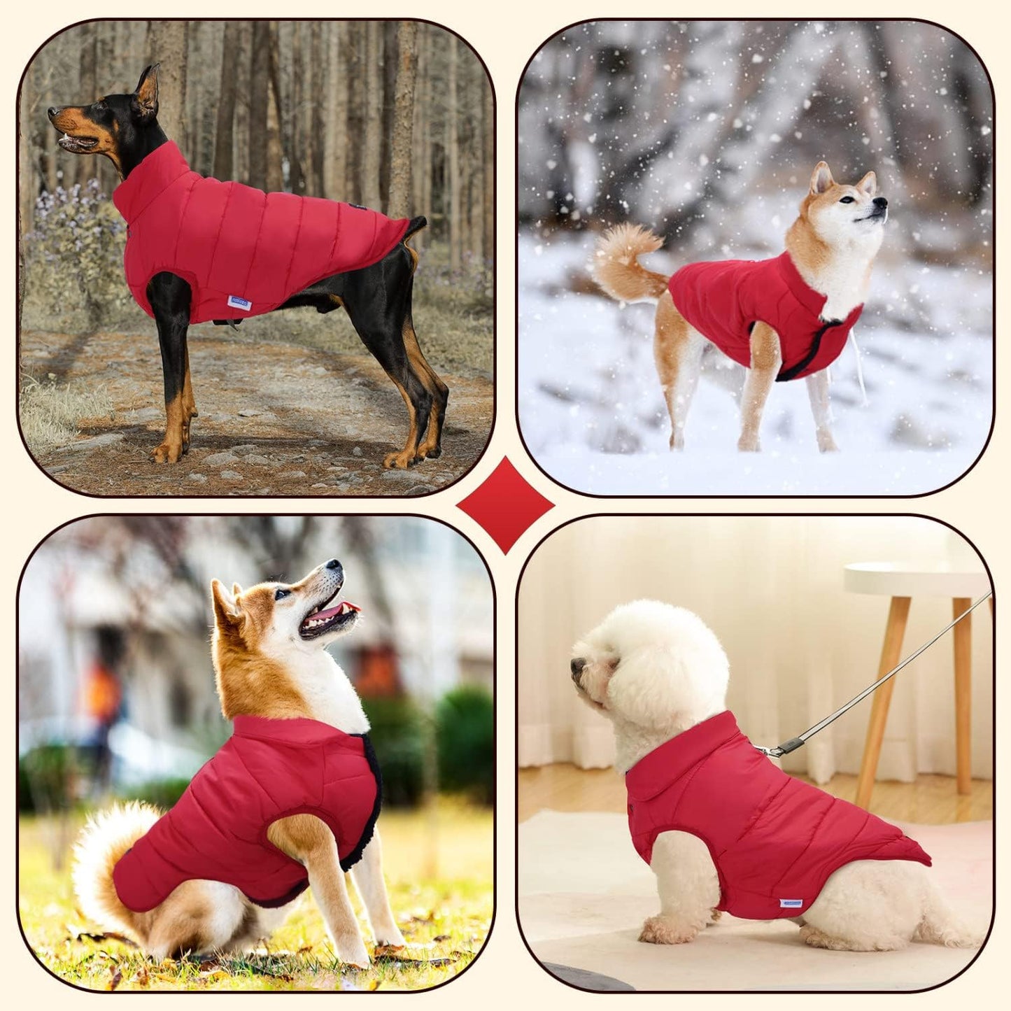 Dog Jacket, Nobleza Warm Fleece Dog Winter Coat with Leash Hole, Waterproof Outdoor Pet Clothes for Puppy Small Medium Large Dog, Ideal for Cold, Wet, Windy and Snowy Day (Red S) Animals & Pet Supplies > Pet Supplies > Dog Supplies > Dog Apparel Nobleza   