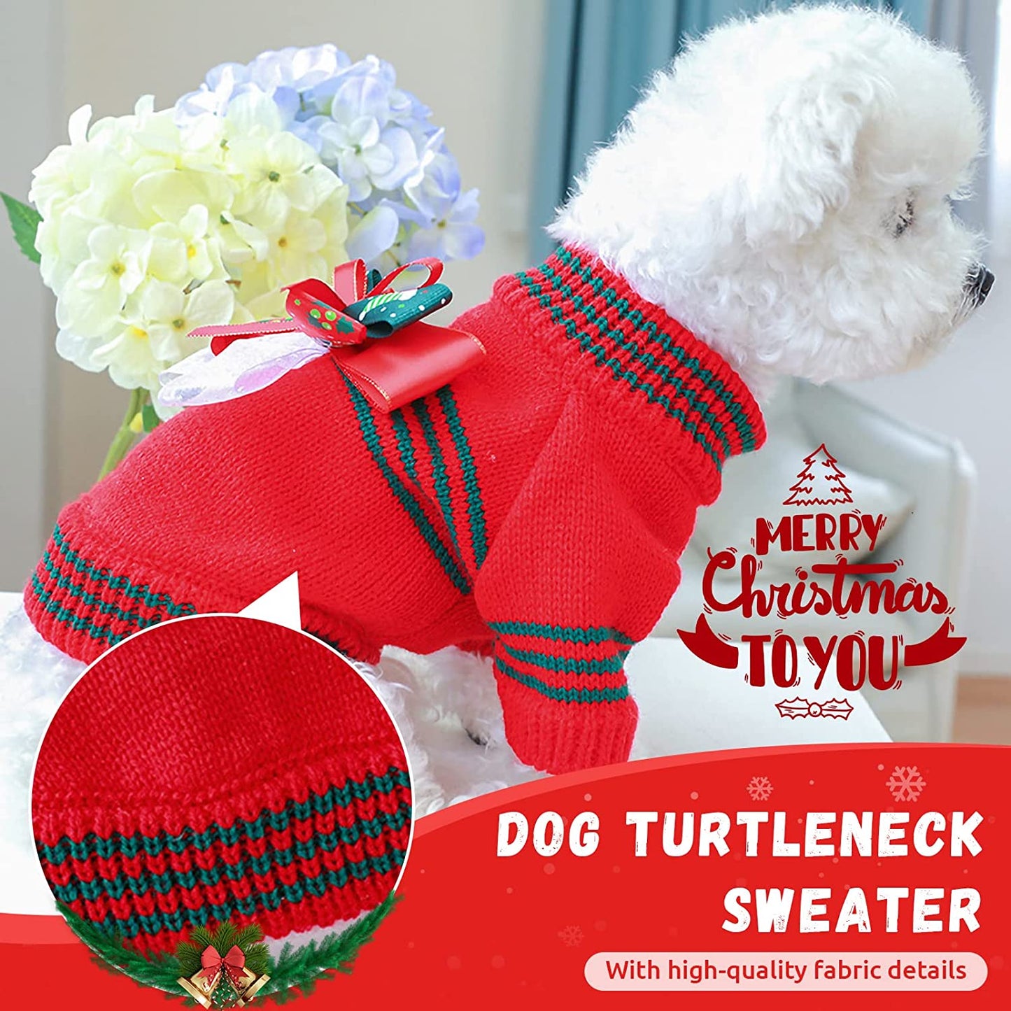 BAEJMJK Dog Christmas Sweater for Small Dogs Warm Puppy Bowknot Jumper Pet Cat Turtleneck Christmas Clothes for Fall Winter（Red,Small） Animals & Pet Supplies > Pet Supplies > Dog Supplies > Dog Apparel BAEJMJK   